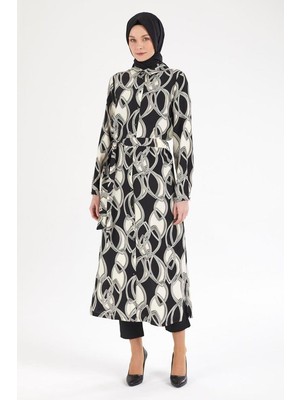 Armine Trend ARMİNE TREND Beli Kuşaklı Boydan Düğmeli Tunik-Siyah 25YT421