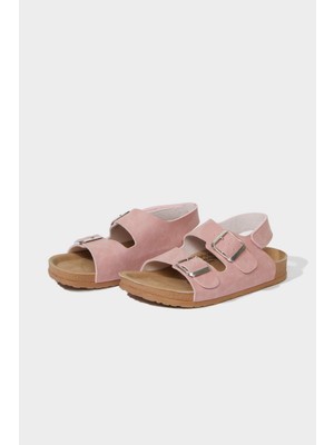 DeFacto Kız Çocuk Cırt Cırtlı Düz Taban Sandalet Pembe Poliüretan Rahat Tasarım
