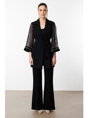 Modailgi Şerit Taş Aksesuarlı Ceket 70027 Siyah