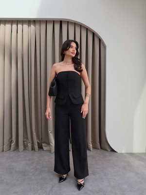 Esra Helvacı Cep Detaylı Straplez Pantolon Takım