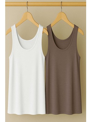 2 Adet A Kesim Rahat Kalıp Basic Kalın Askılı Atlet Tişört