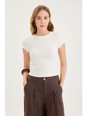 Yuvarlak Yaka Kısa Kol Crop Bluz