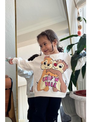 Breeze Kız Çocuk Sweatshirt Hayvancık Baskılı 3-7 Yaş, Ekru
