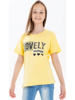 Breeze Kız Çocuk Tişört Yazı Baskılı 9-16 Yaş, Sarı