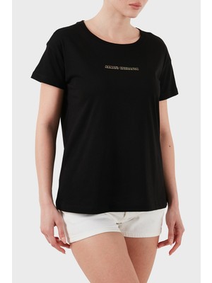 Armani Exchage % 100 Pamuk Regular Fit Bisiklet Yaka Logolu T Shirt Bayan T Shirt XW000534 AF10359 UC001