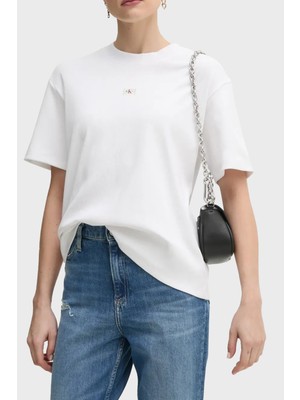 Calvin Klein Streç Pamuklu Oversize Fit Bisiklet Yaka T Shirt J20J225247 Yaa Bayan T Shirt J20J225247 Yaa