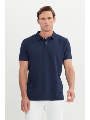 Altınyıldız Classics Erkek Lacivert Pamuklu Slim Fit Dar Kesim Polo Yaka Tişört