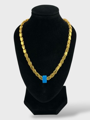 Çelik 22 Ayar Altın Kaplama Nazar Boncuklu Arpa Pul Halep Kolye