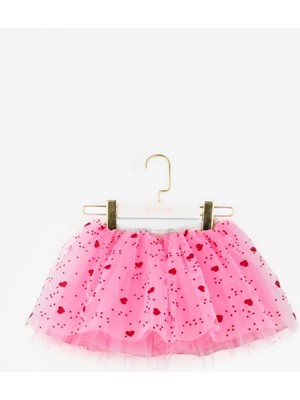 Le Mabelle Pembe  Kalp Baskılı Kız Çocuk Tül Etek - Pauline