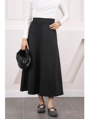 İmaj Butik Siyah Bel Lastikli Scuba Puf Etek