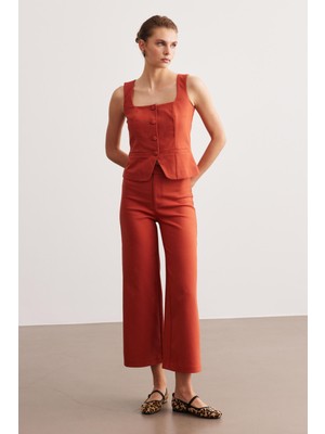 Kiremit Yüksek Bel Culotte Pantolon