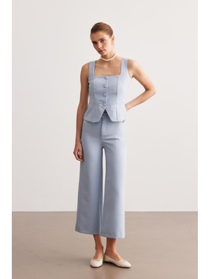 Mavi Yüksek Bel Culotte Pantolon