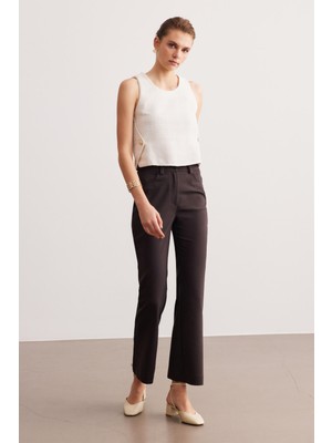 Kahverengi Yüksek Bel Boru Paça Pantolon