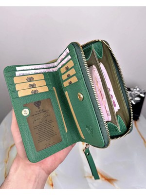 Hakiki Deri Çok Bölmeli Fermuarlı Lüks Elit Kadın Cüzdan 2091