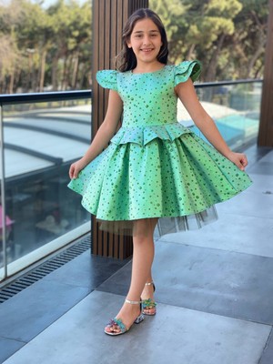 Kız Çocuk Bayramlık Doğum Günü Mezuniyet Abiye  Yeşil Elbise