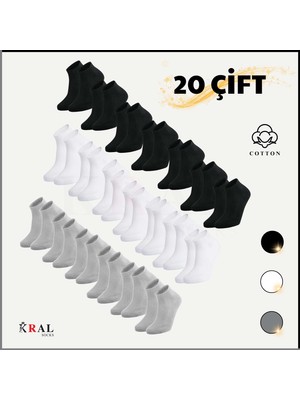Kral Socks Kadın - Erkek (20 Çift ) Düz Desen Ekonomik Bilek Boy Patik Çorap