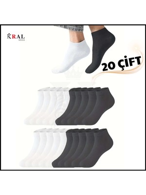 Kral Socks Kadın - Erkek (20 Çift ) Düz Desen Ekonomik Bilek Boy Patik Çorap