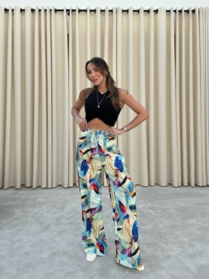 Bebe Plus Beli Lastikli Bol Desenli Pantolon