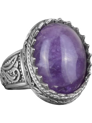El Yapımı Doğal Ametist Taşlı Yüzük - 925K Katı Gümüş Erkek Yüzüğü - Sezgi ve Koruma Tasarımı