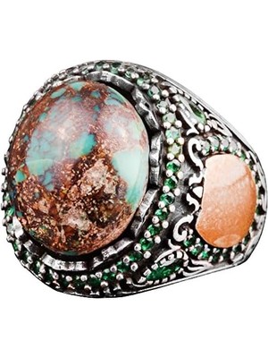 Doğal Arizona Turkuaz Taş Yüzük, Minimalist Yüzük, 925 Ayar Gümüş Erkek Yüzük (Model-3)