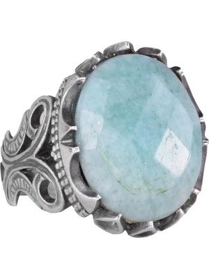 925 Ayar Katı Gümüş Erkek Yüzük - Doğal Amazonit Taş ile El Yapımı Tasarım
