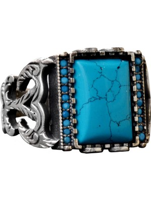 El Yapımı Vintage Turkuaz Yüzük - 925 Ayar Gümüş, Şık Süslü Tasarım, Dayanıklı, Farklı Takı, Mükemmel Uyum