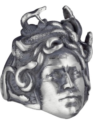 Antik Gümüş Yüzük Medusa Başı, Yunan Mitolojisi Erkek Yüzüğü, 925 Ayar Gümüş Yüzük (Özelleştirilebilir)