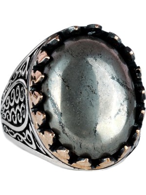 925 Ayar Katı Gümüş Erkek Yüzük Doğal Taşlarla - El Yapımı Zarafet (Pirit Taşı)