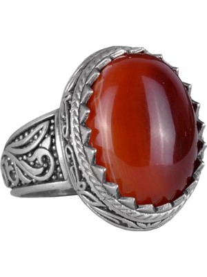 Doğal Taş Yüzük - 925 Ayar Gümüş Yüzük, Erkekler Için, Agat Taşı