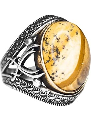 El Yapımı Sterlin Gümüş Erkek Yüzük | Doğal Resim Jasper Taşı | Topraklama ve Stabilite Tasarımı