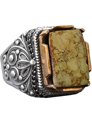 Doğal Yeşil Turkuaz Taş Yüzük Erkekler Için, Gümüş Turkuaz Yüzük, 925 Ayar Gümüş Erkek Yüzüğü, Büyük Yüzük