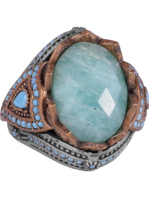 Gerçek Doğal Taş Yüzük - El Yapımı 925 Ayar Gümüş Yüzük (Amazonit)