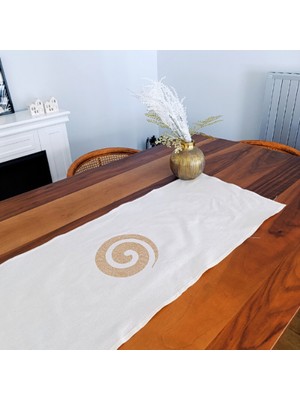 Spiral Sembol Işlemeli Runner 140*40 cm Denge ve Uyum Temalı Özel Tasarım Runner