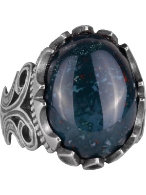 925 Ayar Katı Gümüş Erkek Yüzük - Doğal Taş Seçeneği ile El Yapımı Tasarım (Yeşil Kan Taşı)