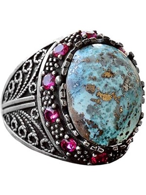 Arizona Turkuaz Oval Taş Yüzük, Sultan Yüzüğü, Sterling Silver Gümüş Unisex Yüzük