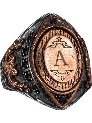 925 Ayar Gümüş Kişiselleştirilebilir Yüzük - Bronz Kaplama Monogram Yüzük