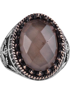 Doğal Taş Yüzük - El Yapımı Kartal Yüzüğü - 925 Ayar Gümüş Yüzük (Dumanlı Topaz)