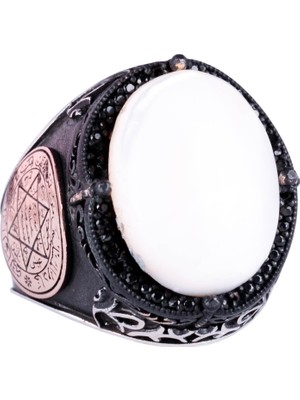 David Yıldızı Yüzüğü, Doğal Sedef Taşlı Yüzük - 925 Ayar Gümüş Yüzük