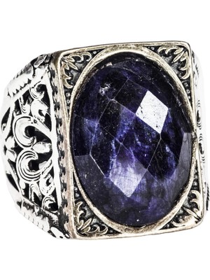 Doğal Lacivert Safir Taş Yüzük, 925 Ayar Gümüş Yüzük