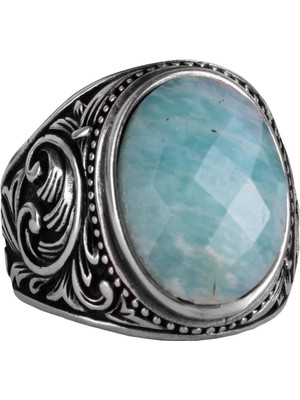 Şık El Yapımı Doğal Amazonit Taş Yüzük - 925 Ayar Gümüş Yüzük Erkekler Için