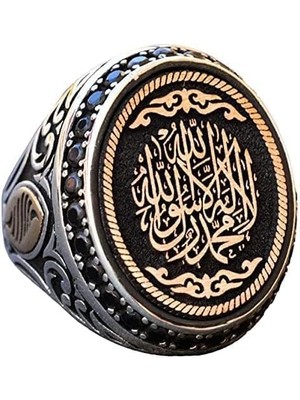 Islami Gümüş Erkek Yüzük - Şık Müslüman Sembol Yüzük - Geleneksel El Işçiliği (Özelleştirilebilir)