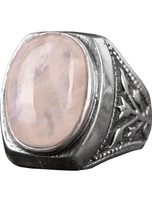 Erkekler Için Ayarlanabilir Doğal Gökkuşağı Ay Taşı Taşlı Sterling Gümüş Yüzük