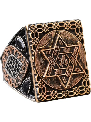 Büyük Erkek Yüzüğü, Kabbalah Yüzüğü, Davud Yıldızı Yüzüğü, Süleyman Mührü Yüzüğü, 925K Katı Sterlin Gümüş Yüzük