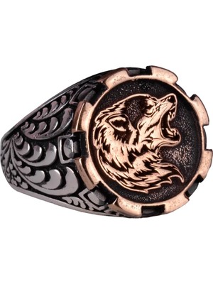 Kurt Başlı Yüzük, Erkekler Için Kurt Yüzüğü, Vahşi Kurt, 925 Ayar Saf Gümüş Yüzük