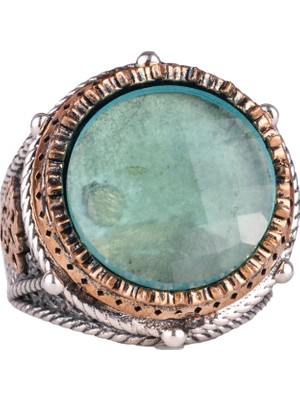 El Yapımı Taşlı Erkek Yüzük - 925 Ayar Gümüş Erkek Yüzük, Farklı ve Özgün Tasarım (Yapay Yeşil Paraiba)