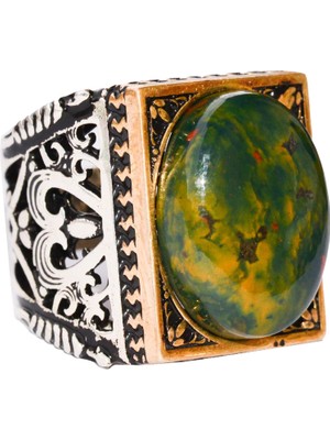 Doğal Kan Taşı Yüzük, 925 Ayar Gümüş Yüzük, Erkek Yüzüğü