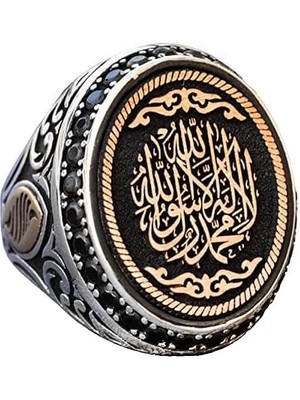 Islamik Gümüş Erkek Yüzük - Şık Müslüman Sembol Yüzük - Geleneksel Zanaatkarlık