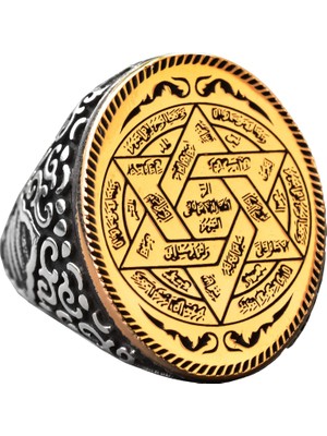 925 Ayar Gümüş Kral Süleyman Yüzüğü, Davut Yıldızı & Güç Mührü, Kabbala Ilhamlı Büyük Yüzük