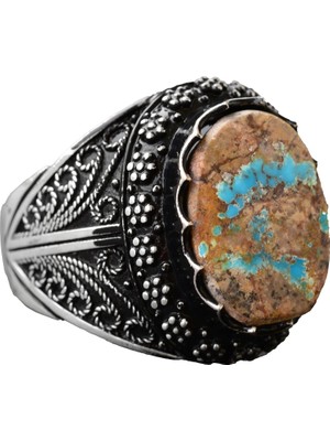 Doğal Turkuaz Taş Yüzük, 925 Ayar Gümüş Yüzük, Erkekler Için Boho Yüzük