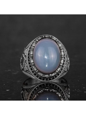 Doğal Opal Taşı ile Erkek Yüzük - 925 Ayar Gümüş El Yapımı Tasarım